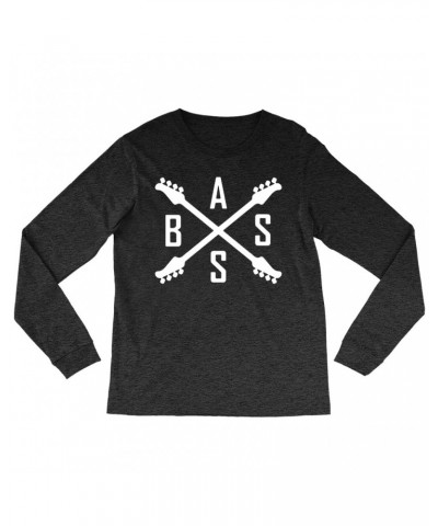 Music Life Heather Long Sleeve Shirt | Bass Player Emblem Shirt $6.43 Shirts