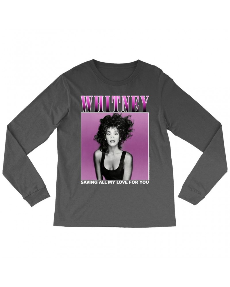 Whitney Houston Long Sleeve Shirt | Saving All My Love For You Ombre Purple Design Shirt $7.98 Shirts