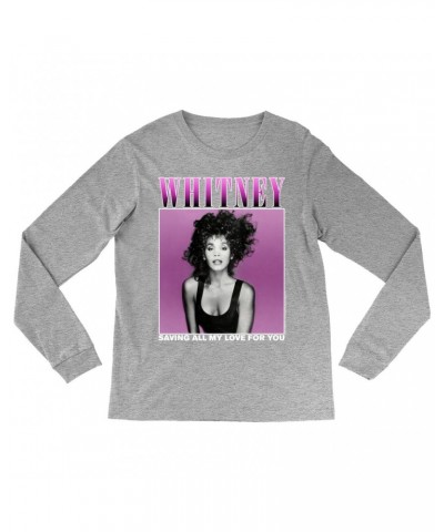 Whitney Houston Long Sleeve Shirt | Saving All My Love For You Ombre Purple Design Shirt $7.98 Shirts