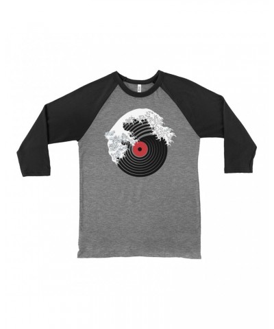 Music Life 3/4 Sleeve Baseball Tee | Vinyl Great Wave Shirt $5.87 Shirts