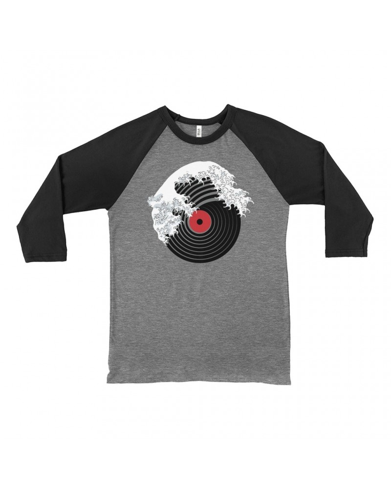 Music Life 3/4 Sleeve Baseball Tee | Vinyl Great Wave Shirt $5.87 Shirts