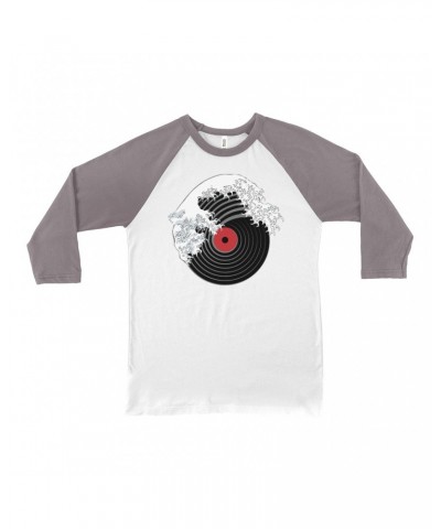 Music Life 3/4 Sleeve Baseball Tee | Vinyl Great Wave Shirt $5.87 Shirts