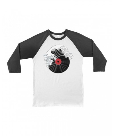 Music Life 3/4 Sleeve Baseball Tee | Vinyl Great Wave Shirt $5.87 Shirts