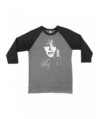 Whitney Houston 3/4 Sleeve Baseball Tee | Whitney Portrait Signature In White Shirt $9.24 Shirts