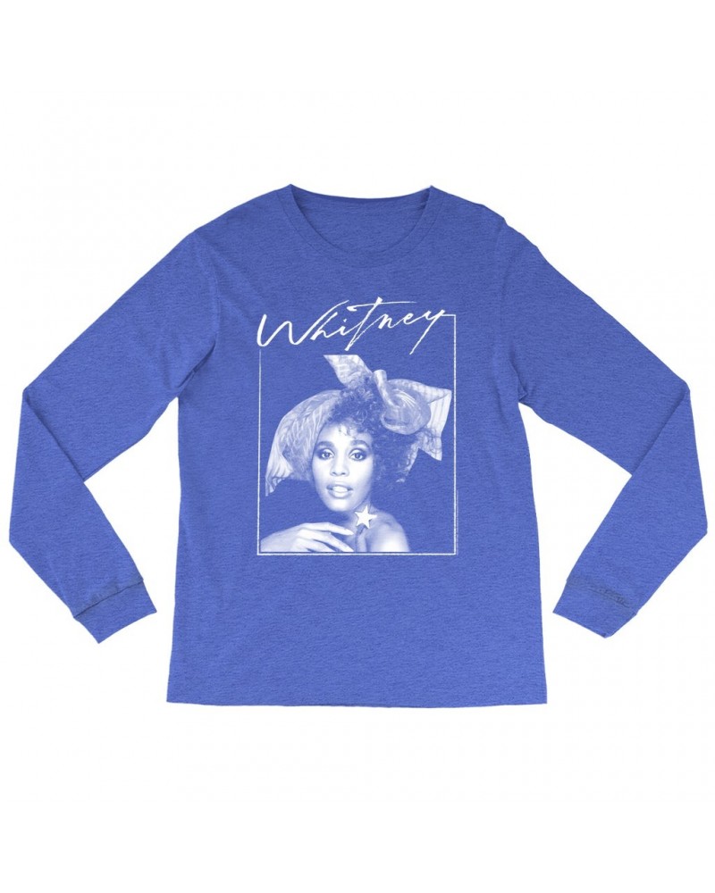 Whitney Houston Heather Long Sleeve Shirt | 1987 Whitney Signature And White Photo Image Shirt $7.59 Shirts