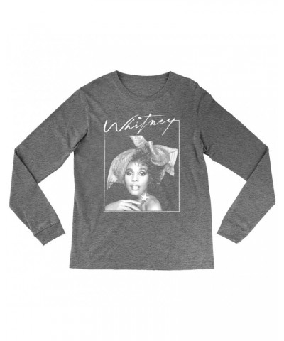 Whitney Houston Heather Long Sleeve Shirt | 1987 Whitney Signature And White Photo Image Shirt $7.59 Shirts