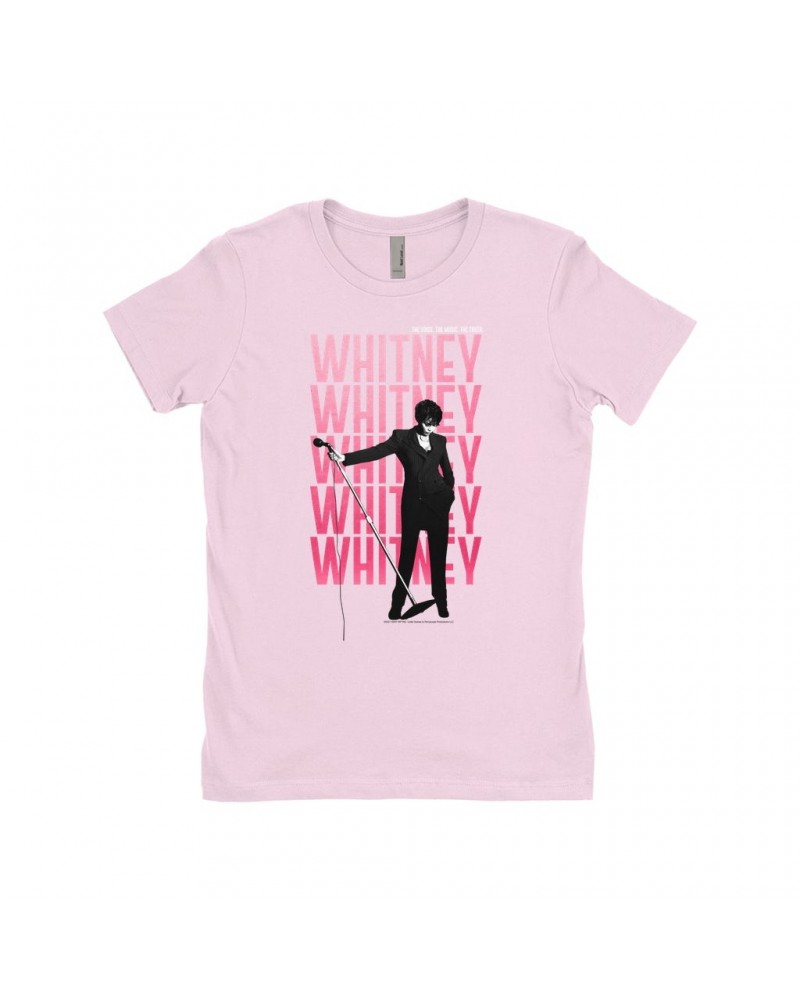 Whitney Houston Ladies' Boyfriend T-Shirt | Voice Music Truth Cover Art Ombre Pink Image Shirt $6.04 Shirts